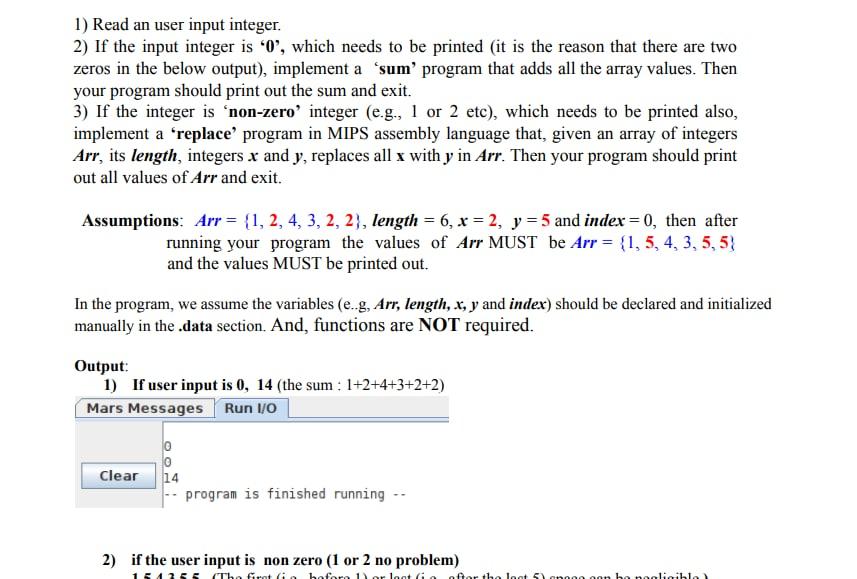 Solved 1) Read an user input integer. 2) If the input | Chegg.com