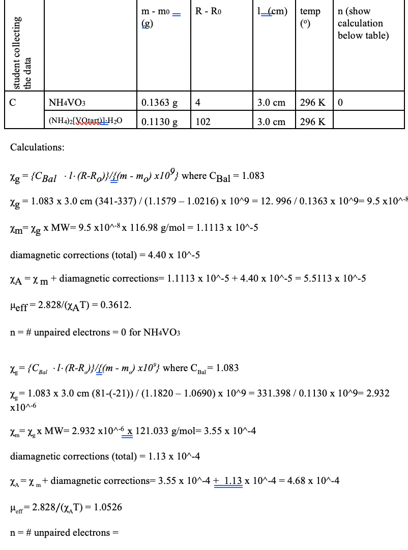 Solved Based on this data, did I do the calculations | Chegg.com