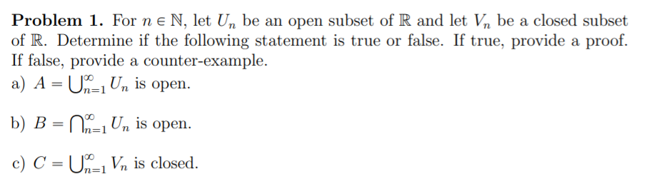 Solved Problem 1. For N E N, Let Un Be An Open Subset Of R | Chegg.com