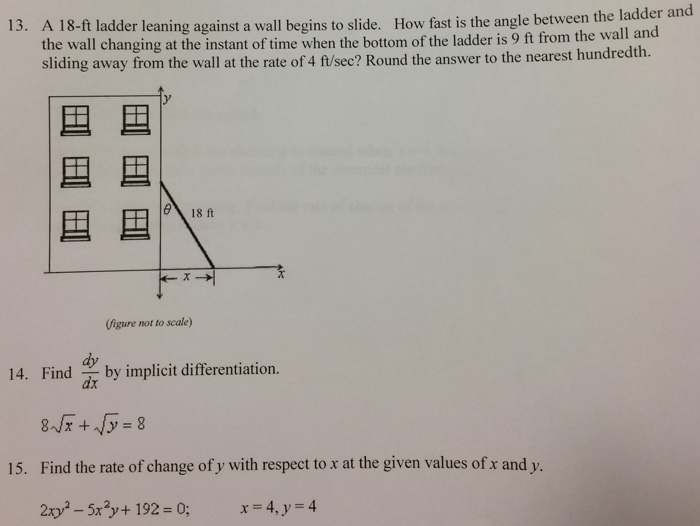 Solved 13. A 18-ft ladder leaning against a wall begins to | Chegg.com