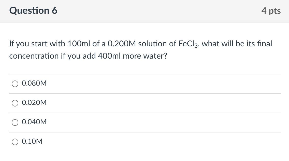 Solved Question 6 4 Pts If You Start With 100ml Of A 0.200M | Chegg.com