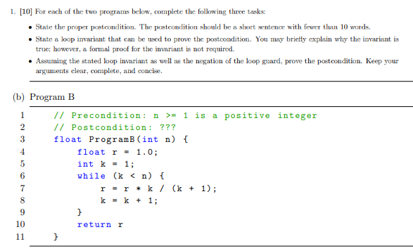 Solved 1. [10] For each of the two programs below, complete | Chegg.com