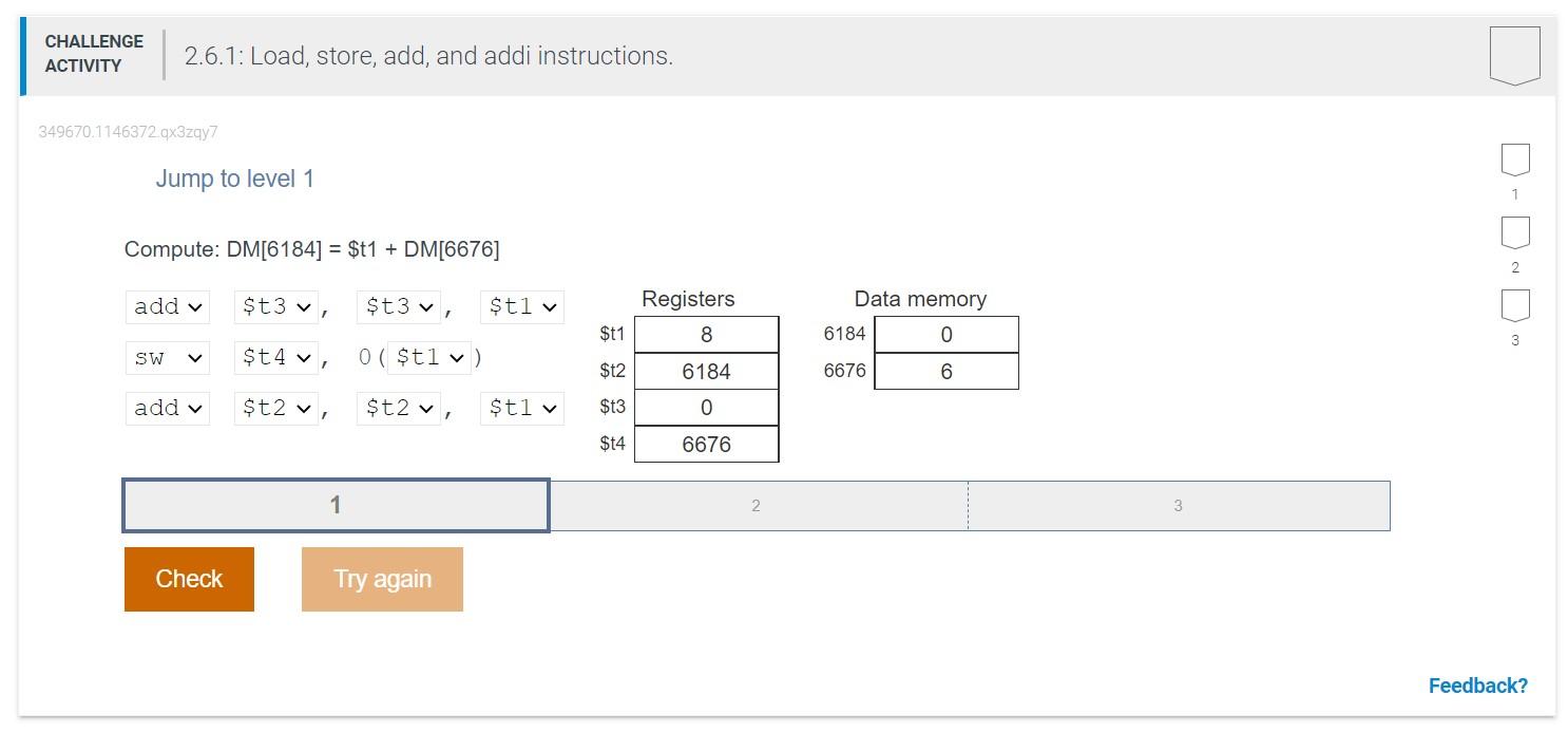 Solved CHALLENGE ACTIVITY 2.6.1: Load, store, add, and addi | Chegg.com