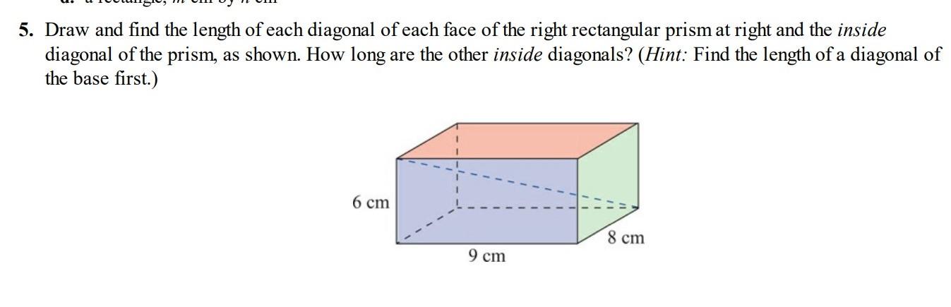 find the diagonal of a right rectangular prism