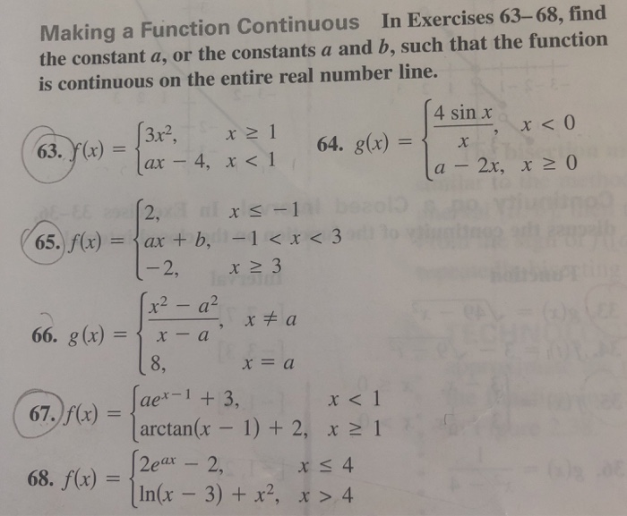 Solved Making a Function Continuous In Exercises 63-68, find | Chegg.com