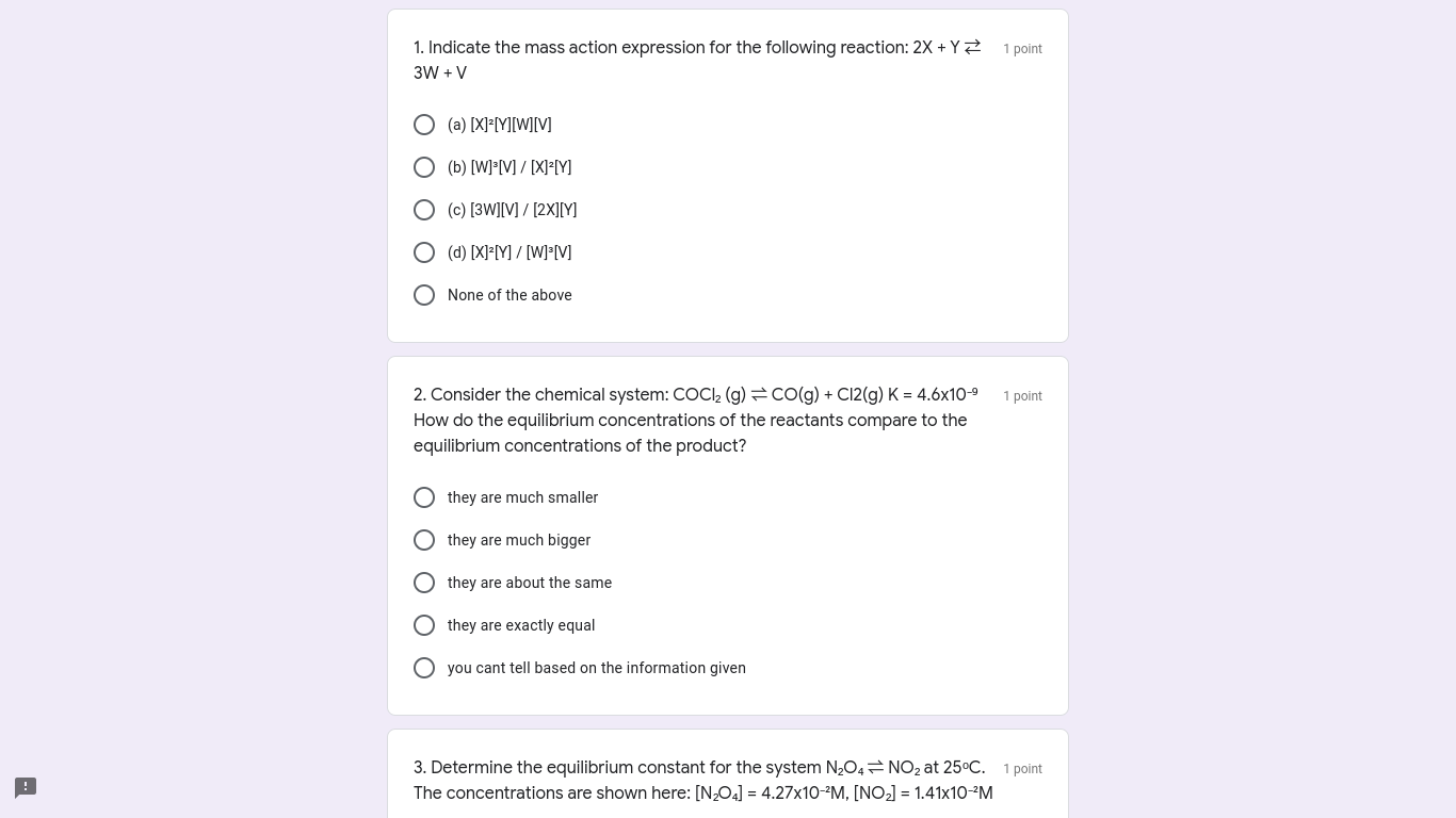 Solved 1 Point 1 Indicate The Mass Action Expression For Chegg Com
