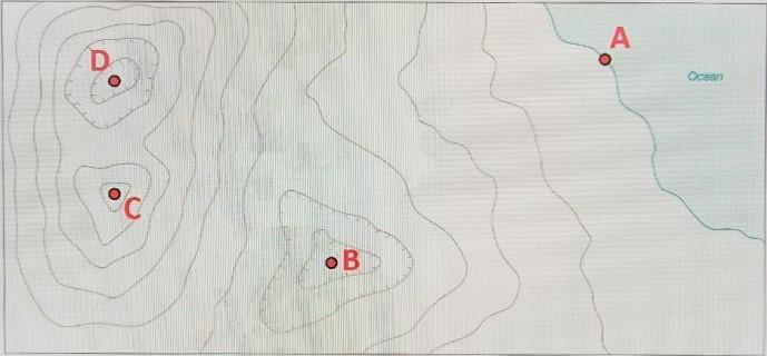 Solved Above is a topographic contour map with a contour | Chegg.com