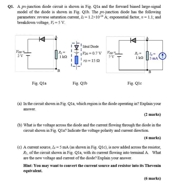 Solved Q1. A pn-junction diode circuit is shown in Fig. Qla | Chegg.com
