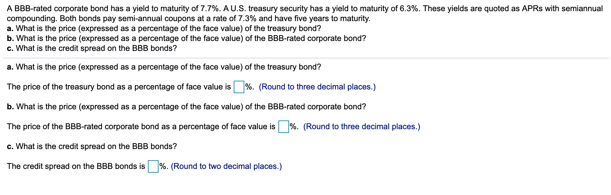 Solved A BBBrated corporate bond has a yield to maturity of