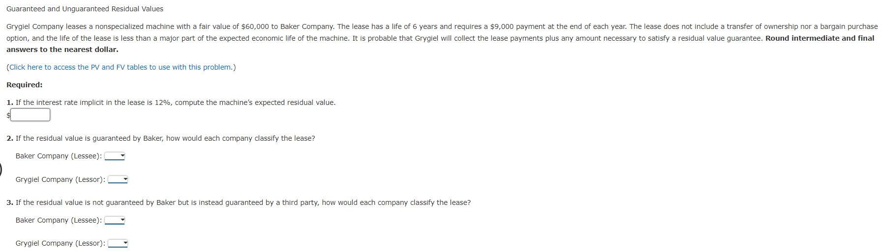 Solved The choices for Baker Company (Lessee) are: | Chegg.com