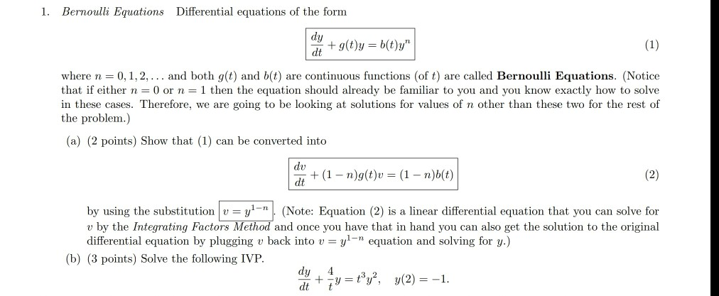 Solved 1 Bernoulli Equations Differential Equations Of T Chegg Com