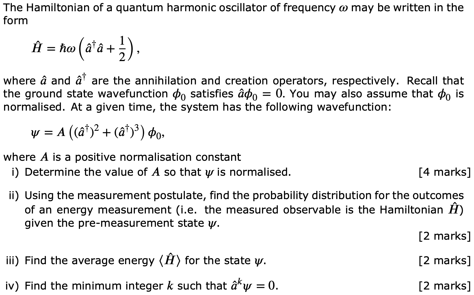 Solved The Hamiltonian Of A Quantum Harmonic Oscillator O Chegg Com