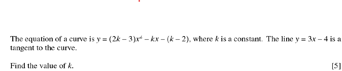 find the value of k such that the curve y=x3-3kx2 5x-10