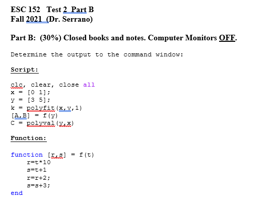 Solved ESC 152 Test 2 Part B Fall 2021 (Dr. Serrano) Part B: | Chegg.com