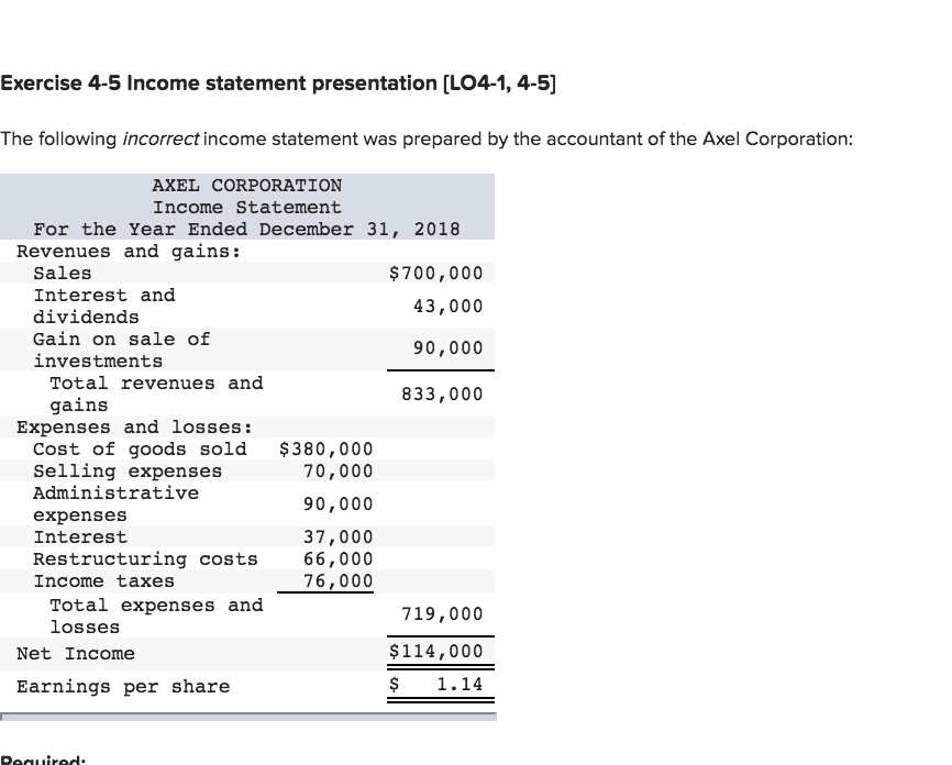 Solved Exercise 4 5 Income Statement Presentation Lo4 1 7344