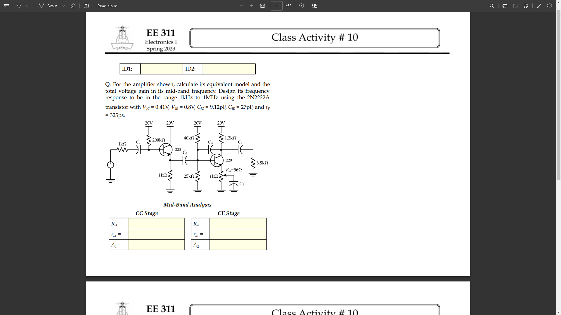Q. For the amplifier shown, calculate its equivalent