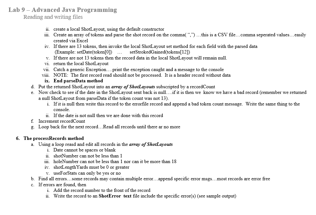 Lab 9 - Advanced Java Programming Reading and writing | Chegg.com