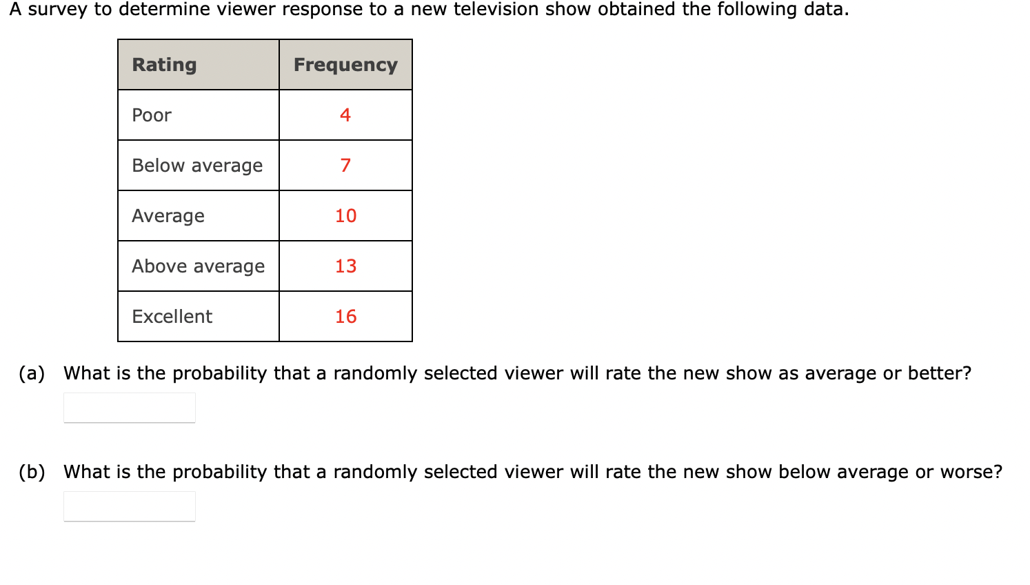 Solved A Survey To Determine Viewer Response To A New | Chegg.com