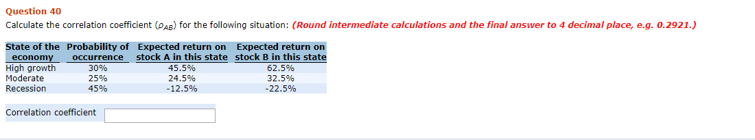 Solved Question 40 Calculate the correlation coefficient | Chegg.com