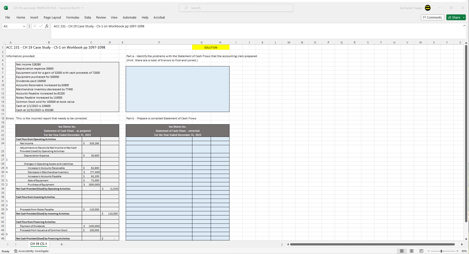 Solved CH 19 Case Study TEMPLATE V5.0 ⋅ Saved To This PC ∨ | Chegg.com