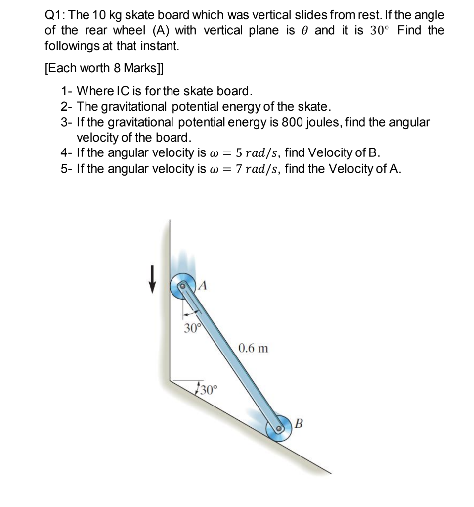 Solved Q1: The 10 kg skate board which was vertical slides | Chegg.com