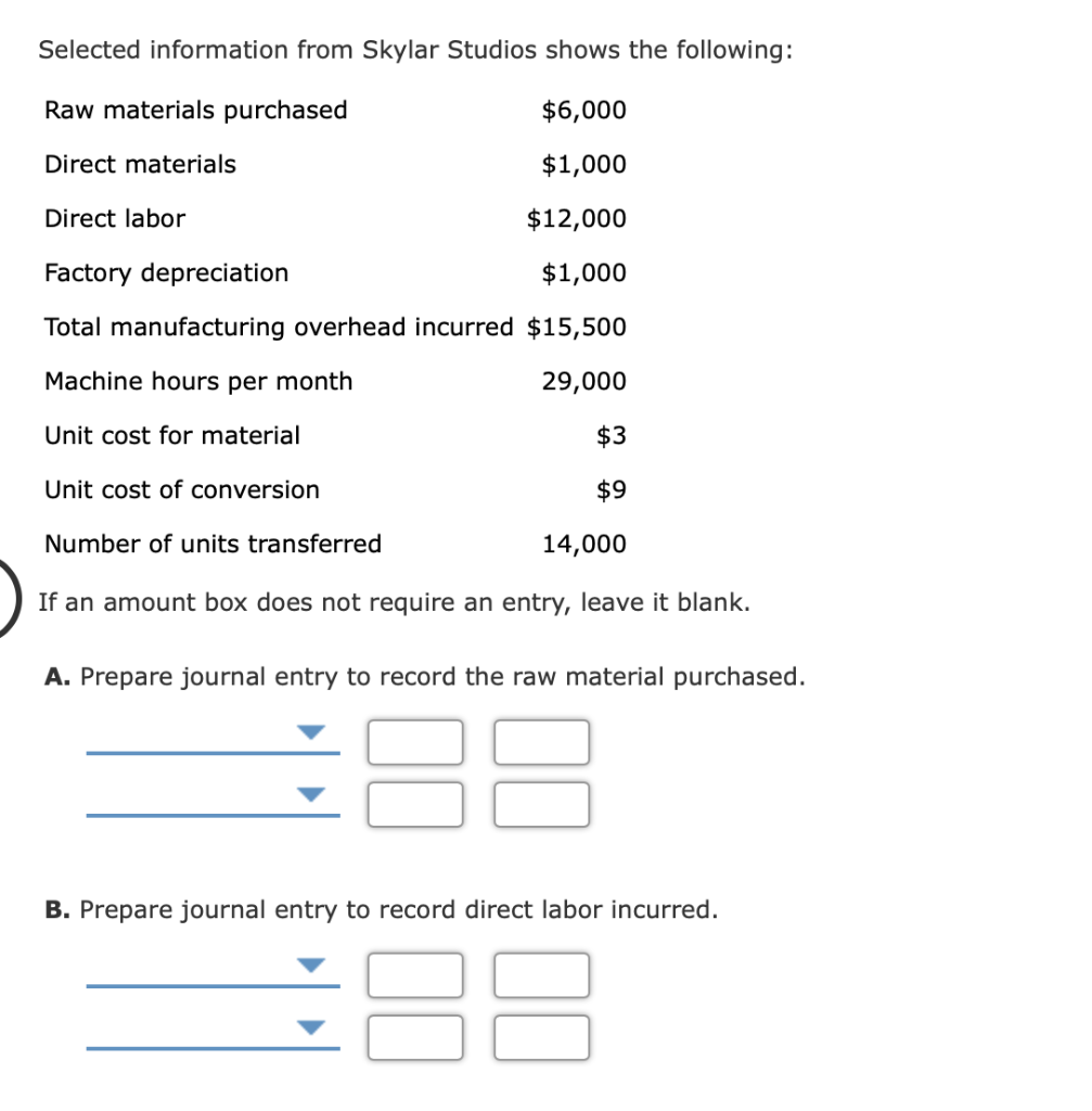 Solved Selected information from Skylar Studios shows the