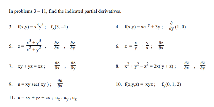 In Problems 3 11 Find The Indicated Partial Chegg Com
