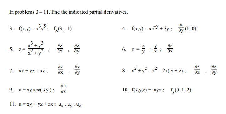 Solved In Problems 3 11 Find The Indicated Partial Chegg Com