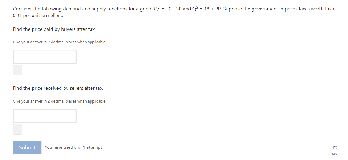 Solved Consider the following demand and supply functions | Chegg.com
