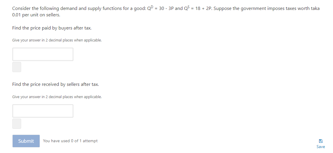 Solved Consider The Following Demand And Supply Functions | Chegg.com