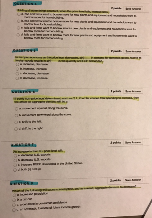 Solved QUEST 2 points Save Answer As the price level | Chegg.com