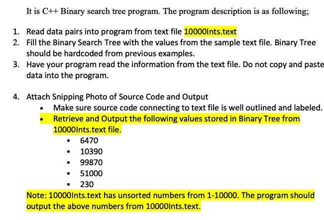 It is C++ Binary search tree program. The program | Chegg.com