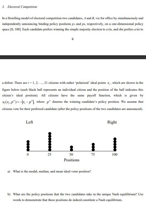 3. Electoral Competition In A Hotelling Model Of | Chegg.com