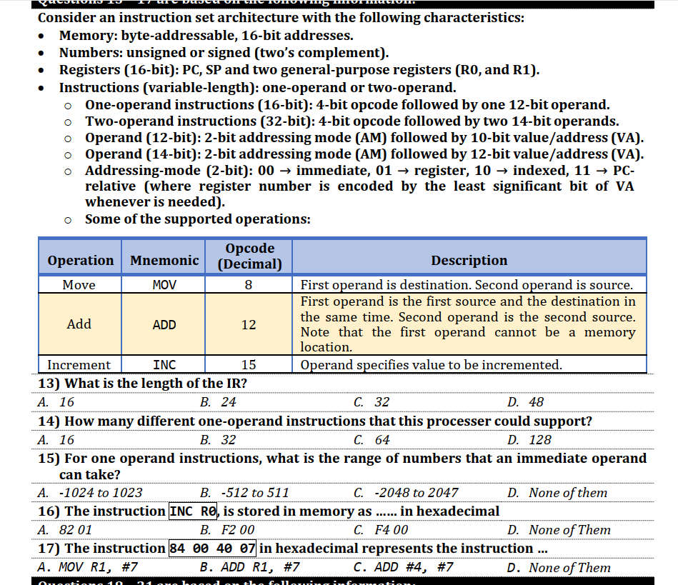 Solved Consider an instruction set architecture with the | Chegg.com