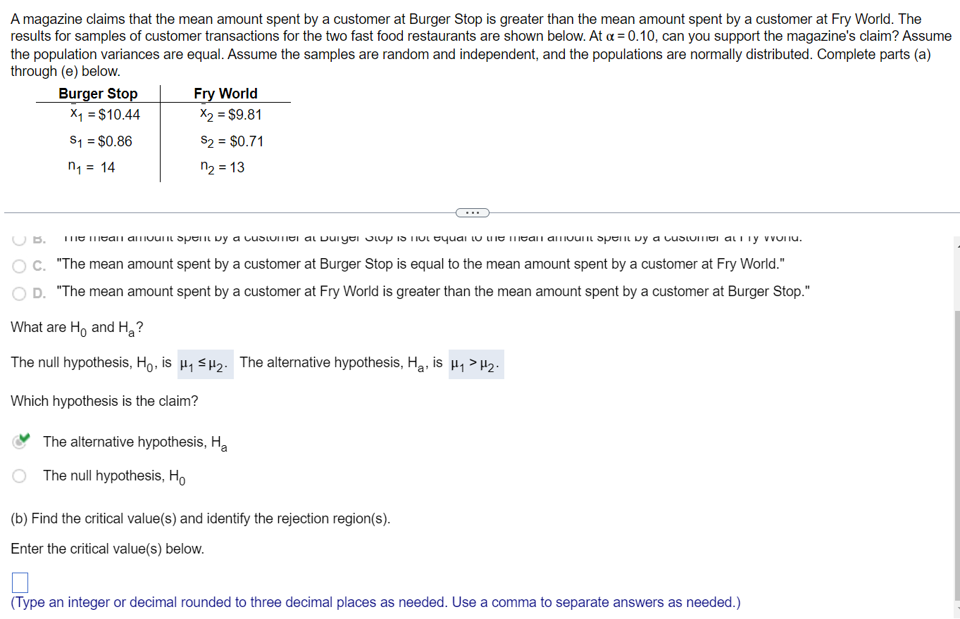 Solved A magazine claims that the mean amount spent by a | Chegg.com