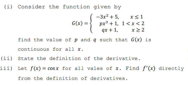 Solved (i) Consider the function given by | Chegg.com