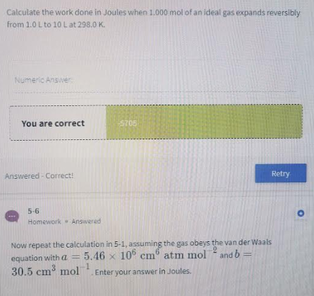 Solved Calculate the work done in Joules when 1.000 mol of | Chegg.com