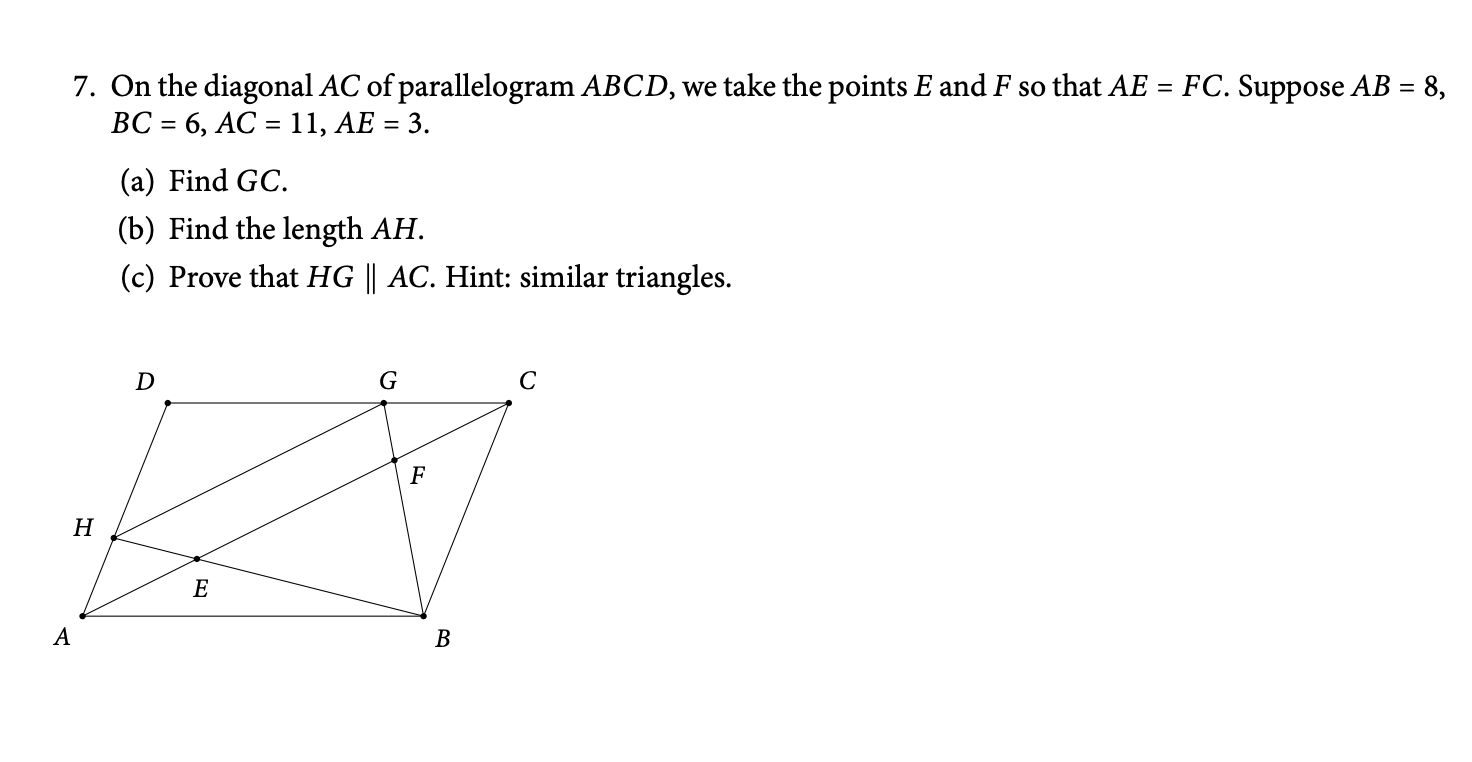 Solved = = 7. On the diagonal AC of parallelogram ABCD, we | Chegg.com
