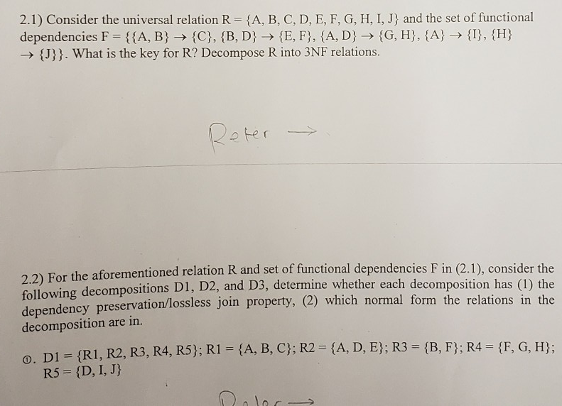 Solved 2.1) Consider The Universal Relation R= {A, B, C, D, | Chegg.com