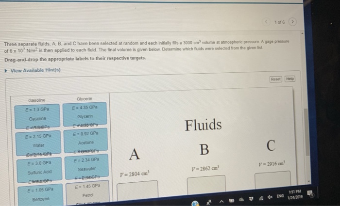 Solved 1 of 6 Three separate fluids, A B, and C have been | Chegg.com