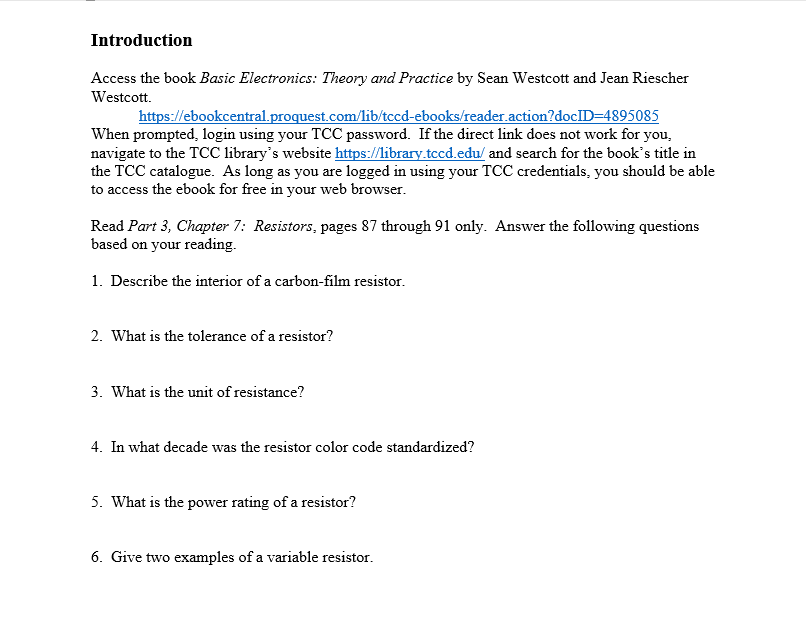 Solved Introduction Access the book Basic Electronics: | Chegg.com