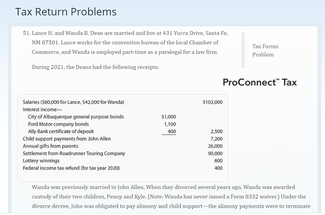 Tax Return Problems 51. Lance H. And Wanda B. Dean | Chegg.com