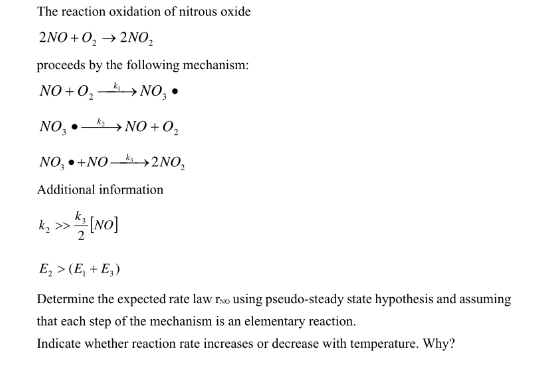 Solved The reaction oxidation of nitrous oxide 2NO+O₂ → 2NO₂ | Chegg.com