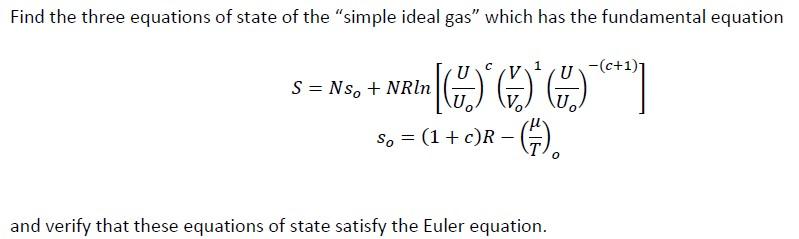 Solved Find the three equations of state of the "simple | Chegg.com