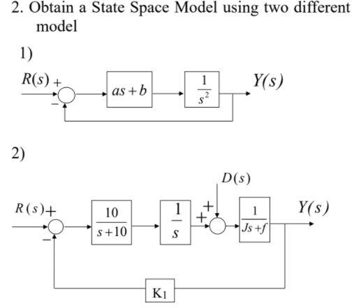Solved 2. Obtain a State Space Model using two different | Chegg.com