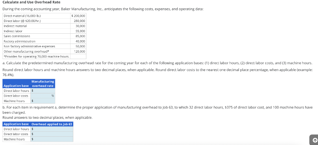 Solved Calculate And Use Overhead Rate During The Coming | Chegg.com