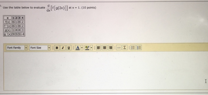 Solved Use the table below to evaluate d/dx [f[g(2x)]] at x | Chegg.com
