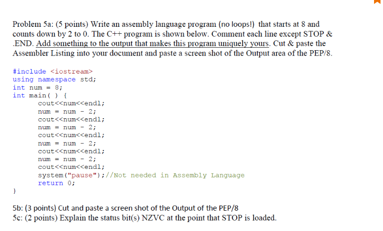 Problem 5a: (5 points) Write an assembly language | Chegg.com