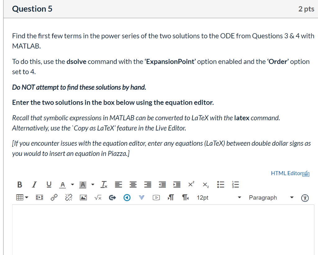 Solved Question 3 2 pts Consider the following ODE for y(x) | Chegg.com