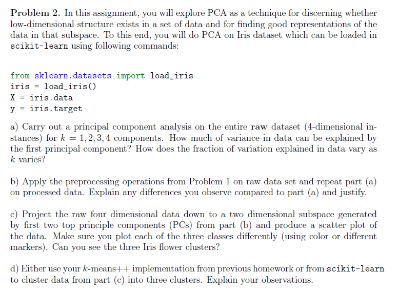 Solved PCA Problem 1. As we discussed in the lecture, the | Chegg.com